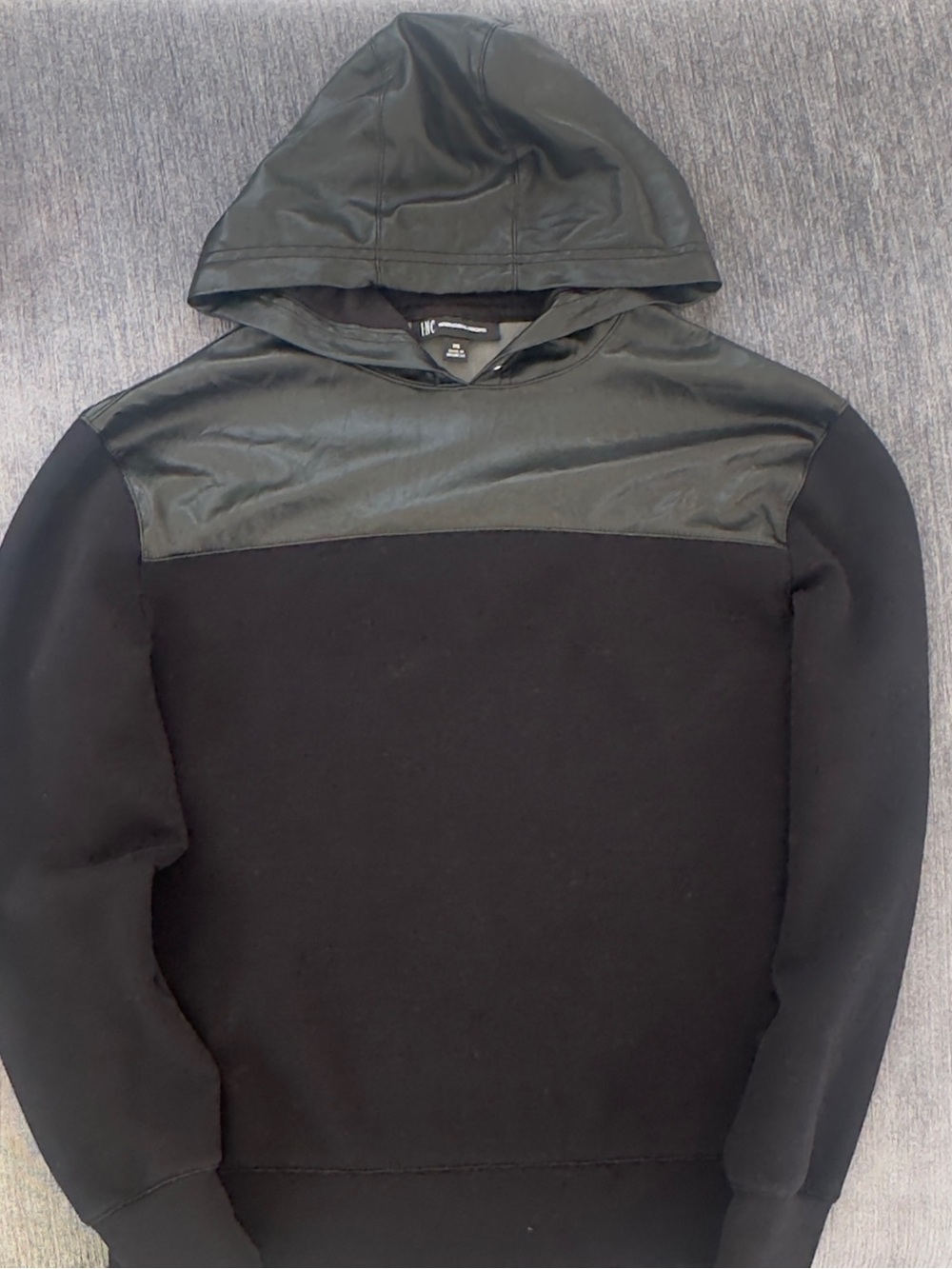 INC International Concepts Black Hooded Sweatshirt with Faux-Leather
